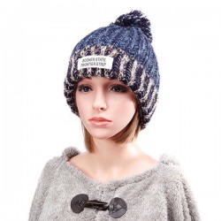 Women Plush Lining Wool Ball Knitting Mix-color Hat Winter Warm Ski Braided Crochet Beanie Cap