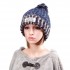 Women Plush Lining Wool Ball Knitting Mix-color Hat Winter Warm Ski Braided Crochet Beanie Cap