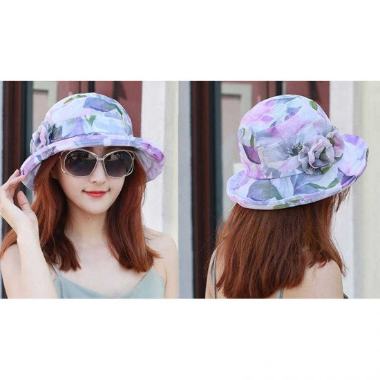 Women Polyester Breathable UV Protection Bucket Cap Wide Brim Sun Beach Hat