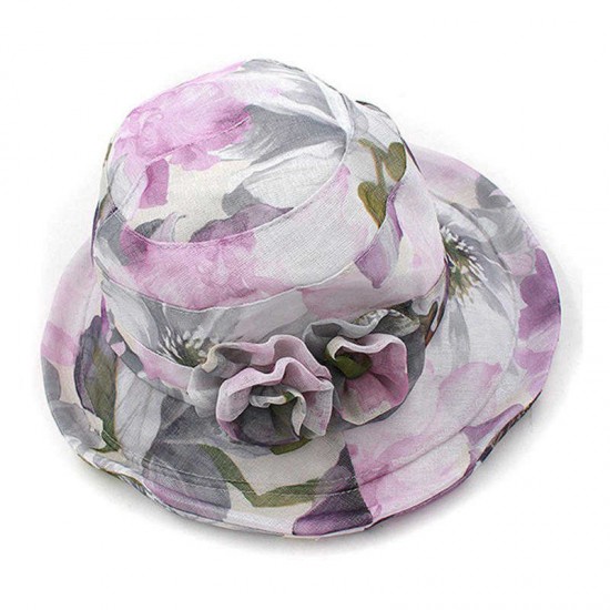 Women Polyester Breathable UV Protection Bucket Cap Wide Brim Sun Beach Hat