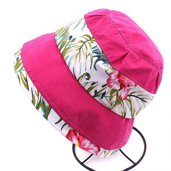 Women Polyester Ethnic Style UV Protection Bucket Cap Large Brim Sun Fishing Hat