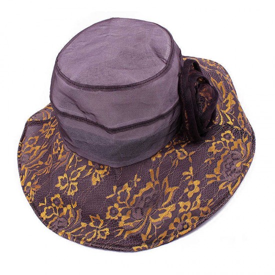 Women Polyester Floral Transparent Wide Brimmed Bucket Hat Sun Protection Fisherman Cap