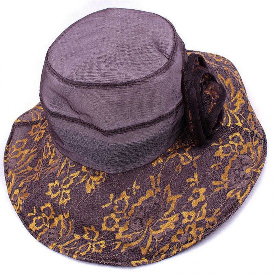 Women Polyester Floral Transparent Wide Brimmed Bucket Hat Sun Protection Fisherman Cap