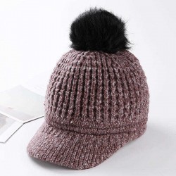 Women Pompom Knitted Baseball Cap Casual Winter Warm Plush Lining Woolen Caps