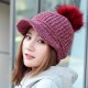 Women Pompom Knitted Baseball Cap Casual Winter Warm Plush Lining Woolen Caps