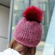 Women Pompom Knitted Baseball Cap Casual Winter Warm Plush Lining Woolen Caps