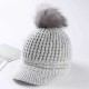 Women Pompom Knitted Baseball Cap Casual Winter Warm Plush Lining Woolen Caps