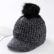 Women Pompom Knitted Baseball Cap Casual Winter Warm Plush Lining Woolen Caps