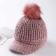 Women Pompom Knitted Baseball Cap Casual Winter Warm Plush Lining Woolen Caps