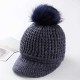 Women Pompom Knitted Baseball Cap Casual Winter Warm Plush Lining Woolen Caps