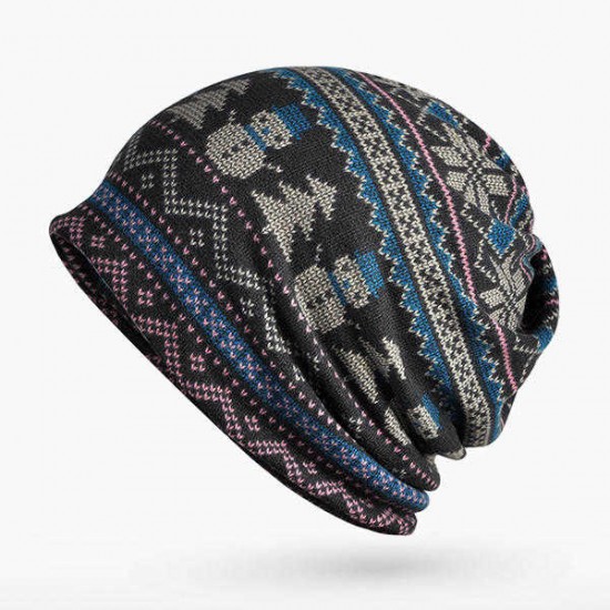 Women Print Cotton Warm Beanie Hats Multi-function Soft Collar Scarf Daul-use