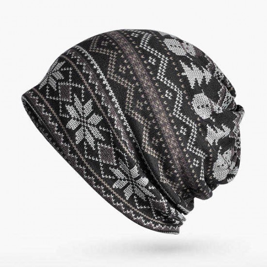 Women Print Cotton Warm Beanie Hats Multi-function Soft Collar Scarf Daul-use