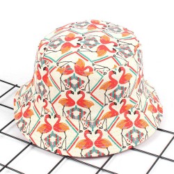 Women Print Flamingo Canvas Double-Sided Wear Outdoor Sunshade Fisherman Hat