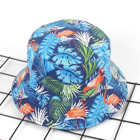 Women Print Flamingo Canvas Double-Sided Wear Outdoor Sunshade Fisherman Hat