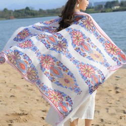 Women Printing Breathable Thin Voile Scarf Outdoor Summer Sunscreen Beach Shawl