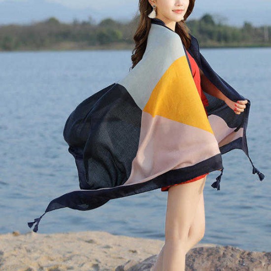 Women Printing Breathable Thin Voile Scarf Outdoor Summer Sunscreen Beach Shawl