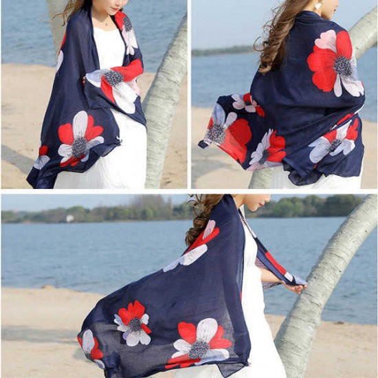 Women Printing Breathable Thin Voile Scarf Outdoor Summer Sunscreen Beach Shawl