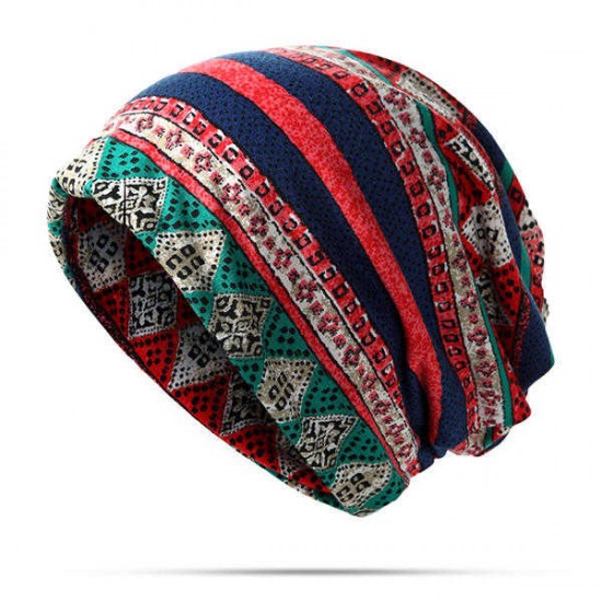 Women Priting Cotton Beanie Hat Double -use Collar Scarf And Warm Skull Hat