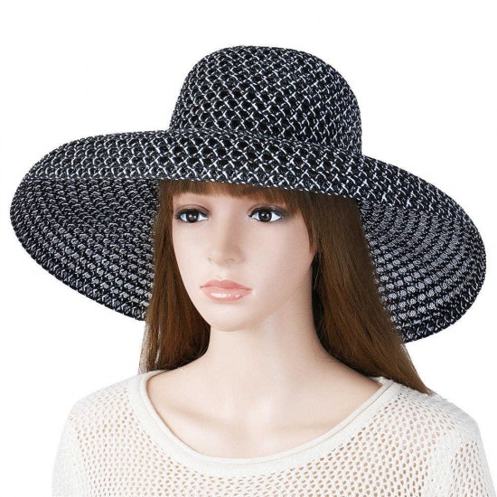 Women Retro Foldable Sunscreen Bucket Straw Hat Outdoor Casual Travel Beach Floppy Hat