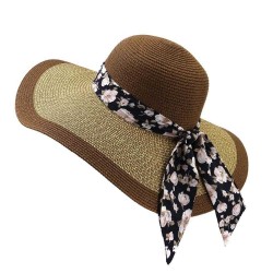 Women Ribbon Bow Foldable Sunscreen Bucket Straw Hat Outdoor Casual Travel Beach Sea Floppy Hat