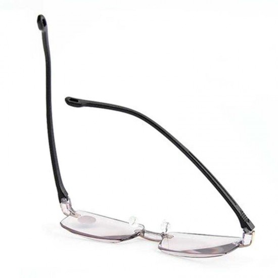 Women Round Rimless Reader Reading Glasses Rhinestone Anti-blue Light Computer Glasses