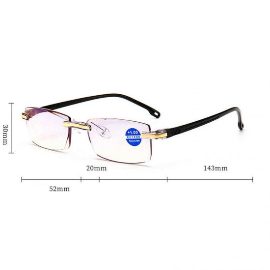 Women Round Rimless Reader Reading Glasses Rhinestone Anti-blue Light Computer Glasses