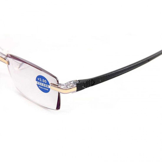 Women Round Rimless Reader Reading Glasses Rhinestone Anti-blue Light Computer Glasses