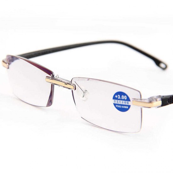 Women Round Rimless Reader Reading Glasses Rhinestone Anti-blue Light Computer Glasses