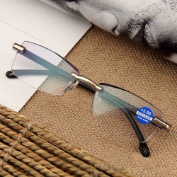 Women Round Rimless Reader Reading Glasses Rhinestone Anti-blue Light Computer Glasses