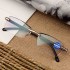 Women Round Rimless Reader Reading Glasses Rhinestone Anti-blue Light Computer Glasses