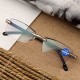 Women Round Rimless Reader Reading Glasses Rhinestone Anti-blue Light Computer Glasses