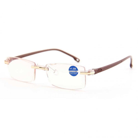 Women Round Rimless Reader Reading Glasses Rhinestone Anti-blue Light Computer Glasses