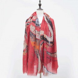 Women Satin Abstract Painting Scarves Fashion Summer Outdoor Graffiti Shawl