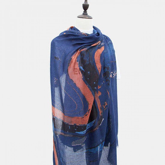 Women Satin Abstract Painting Scarves Fashion Summer Outdoor Graffiti Shawl