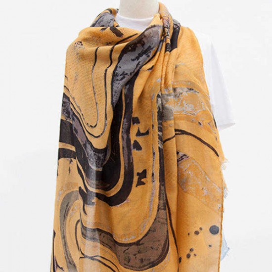 Women Satin Abstract Painting Scarves Fashion Summer Outdoor Graffiti Shawl