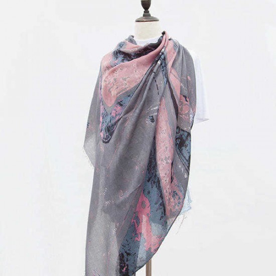 Women Satin Abstract Painting Scarves Fashion Summer Outdoor Graffiti Shawl