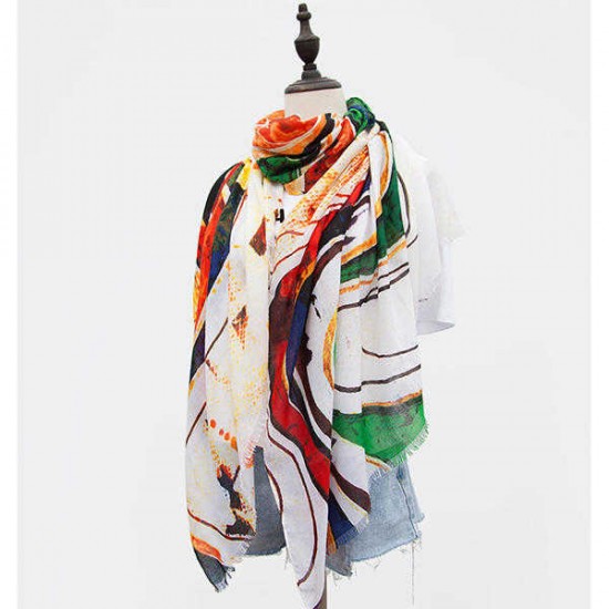 Women Satin Abstract Painting Scarves Fashion Summer Outdoor Graffiti Shawl