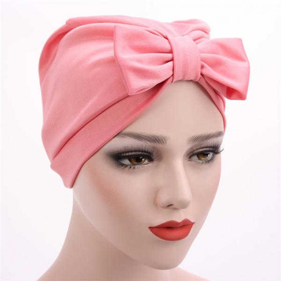 Women Satin Bowknot Beanie Hat Solid Elegant Outdoor Casual Turban Cap