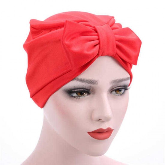 Women Satin Bowknot Beanie Hat Solid Elegant Outdoor Casual Turban Cap