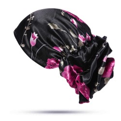 Women Satin Ethnic Floral Turban Hat Outdoor Print Breathable Chemo Caps