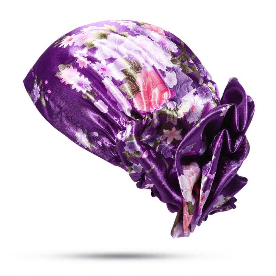 Women Satin Ethnic Floral Turban Hat Outdoor Print Breathable Chemo Caps