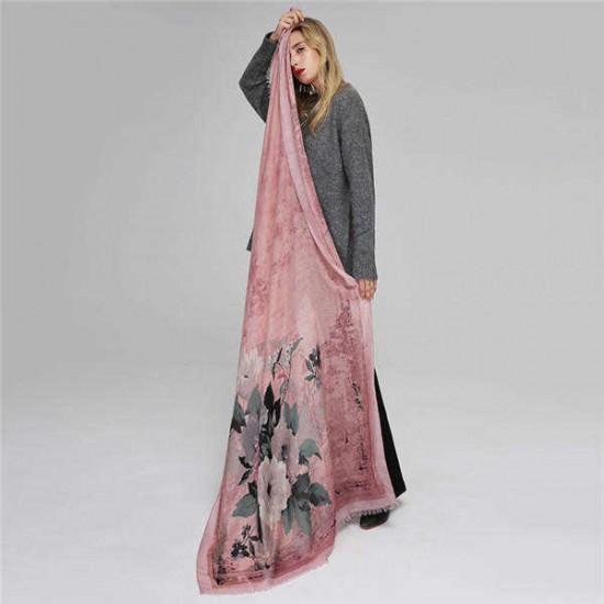 Women Satin Printing Scarves Breathable Vintage Cotton And Linen Lightweight Scarf