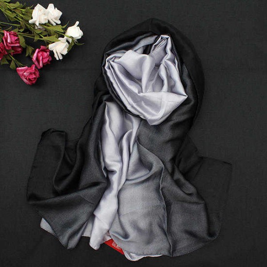 Women Satin Silk Gradient Colors Scarf Soft Long Beach Sunshade Towel Shawl