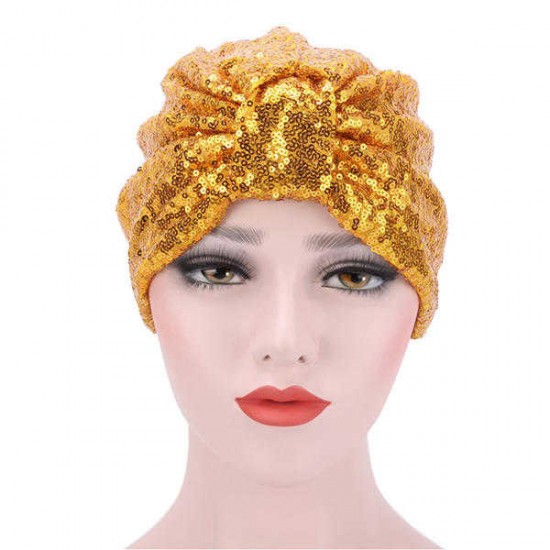 Women Sequin Hedging Cap Bright Fashion Skullies Beanies Hat Adjustable