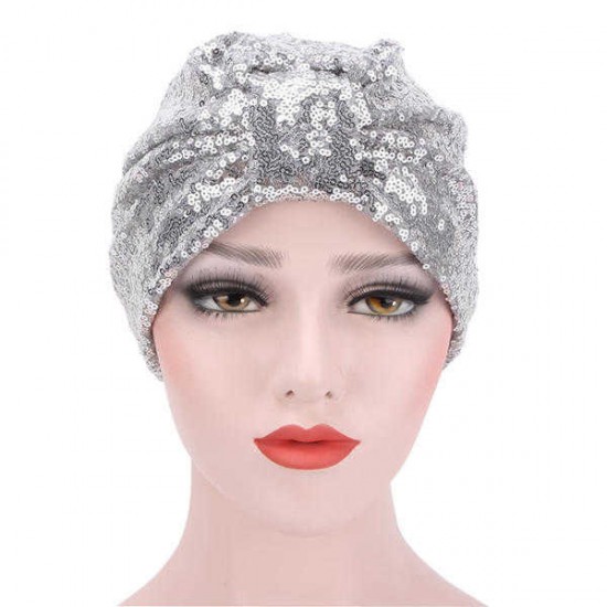 Women Sequin Hedging Cap Bright Fashion Skullies Beanies Hat Adjustable