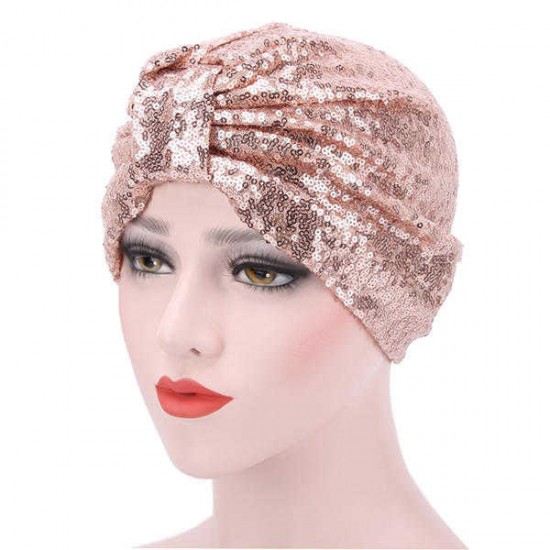 Women Sequin Hedging Cap Bright Fashion Skullies Beanies Hat Adjustable