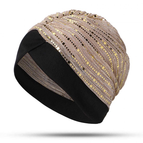 Women Sequined Mesh Hat Arabian Turban Hat Arab Wrap Scarf