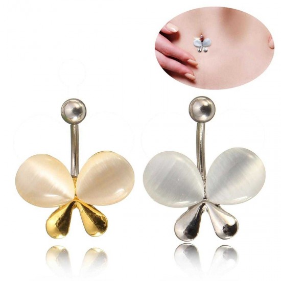 Women Sexy Crystal Belly Navel Bar Ring Butterfly Body Piercing Jewelry