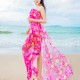 Women Sexy Silk Floral Printed Beach Towel Summer Thin Sunscreen Soft Shawls Dual Wraps