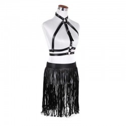 Women Short Fringe Belt Suit Black Polyester Belts Rivet Short Tassels Buckle Belt Suit